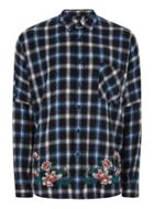 Topman Mens Black And Blue Floral Embroidered Shirt