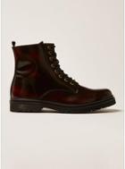 Topman Mens Red Burgundy Leather Forge Lace Boots