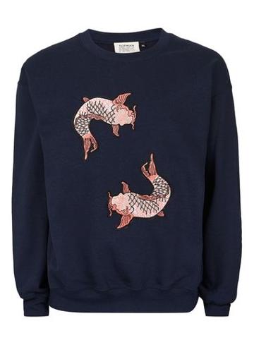 Topman Mens Blue Topman Finds Navy Fish Patch Sweatshirt