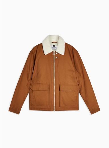 Topman Mens Brown Tan Borg Collar Coach Jacket