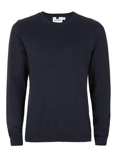Topman Mens Blue Navy Twist Crew Neck Jumper