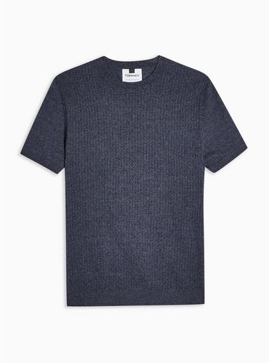 Topman Mens Blue Short Sleeve Textured Sweater