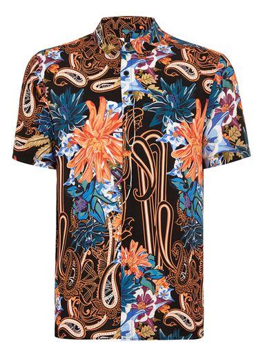 Topman Mens Black Floral Paisley Short Sleeve Shirt