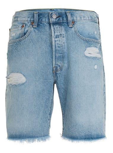 Topman Mens Levi's 501 Light Wash Blue Distressed Denim Shorts*