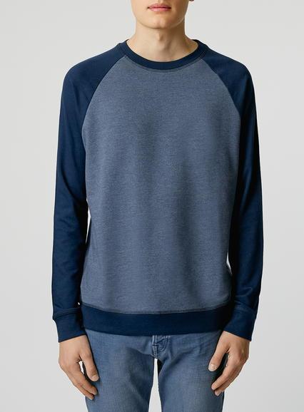 Topman Mens Blue Denim And Navy Raglan Sweater