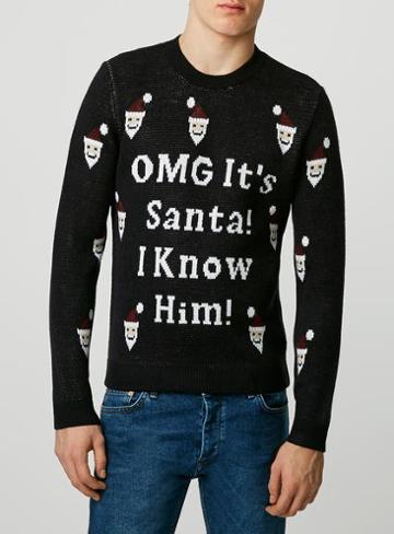 Topman Mens Black Omg It's Santa Crew Neck Jumper