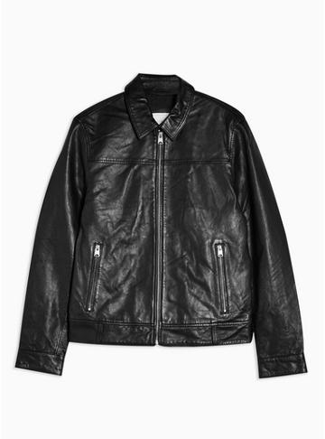 Topman Premium Mens Topman Premium Black Leather Harrington Jacket