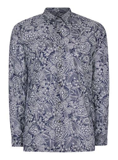 Topman Mens Black Navy Floral Long Sleeve Casual Shirt