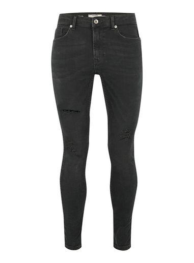 Topman Mens Blue Dark Gray Wash Coated Spray On Jeans