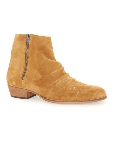 Topman Mens Brown Tan Suede Folded Zip Boots