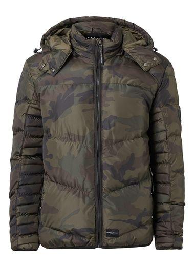 Topman Mens Black Criminal Damage Khaki Camouflage Puffer Jacket*