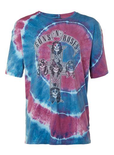 Topman Mens Blue Tie Dye Guns N' Roses Print Oversized T-shirt