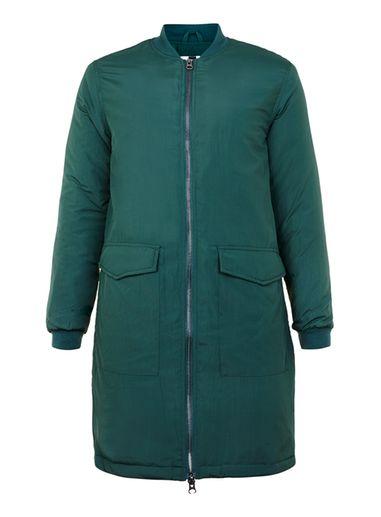 Topman Mens Green Padded Longline Bomber Jacket