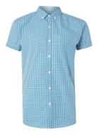 Topman Mens Green Teal And Navy Gingham Short Sleeve Dress Shirt