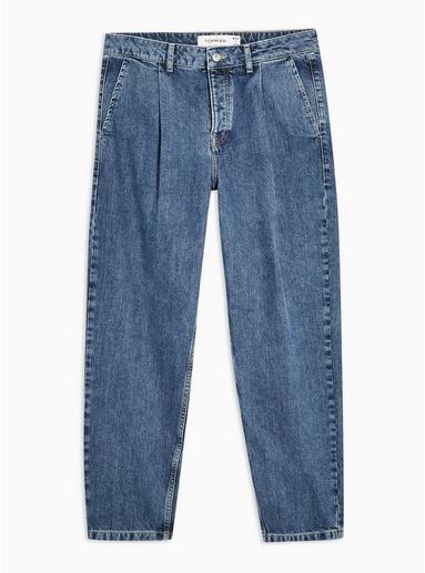 Topman Mens White Mid Wash Pleated Jeans