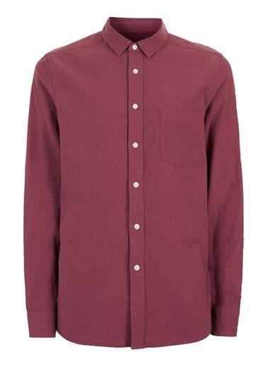 Topman Mens Burgundy Crepe Textured Casual Shirt