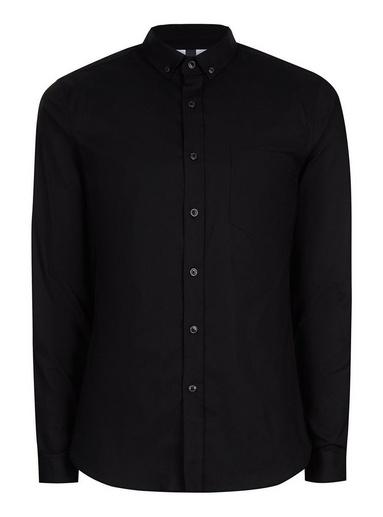 Topman Mens Black Muscle Oxford Shirt