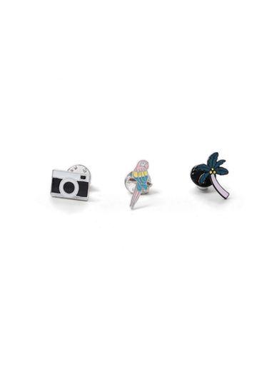 Topman Mens Metallic Multicoloured Tropical Brooch 3 Pack*
