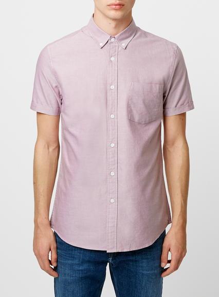 Topman Mens Red Burgundy Oxford Short Sleeve Casual Shirt