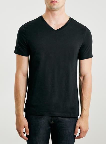 Topman Mens Black V-neck T-shirt