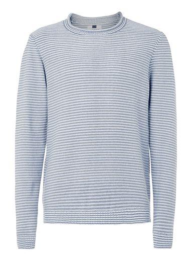 Topman Mens Blue And White Stripe Bagel Neck Sweater