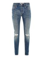 Topman Mens Blue Mid Wash Stretch Skinny Jeans With Rips