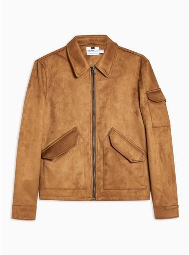 Topman Mens Brown Tan Faux Suede Ma2 Bomber Jacket