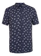 Topman Mens Blue Navy Thistle Print Short Sleeve Casual Drape Shirt