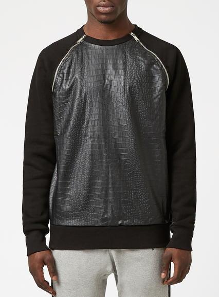 Topman Mens N1sq Black Snake Skin Effect Sweatshirt*