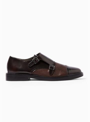 Topman Mens Red Burgundy Leather Typhon Monk Shoes