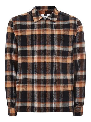 Topman Mens Blue Orange Zip Through Check Long Sleeve Shirt