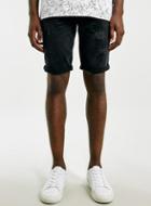 Topman Mens Black Rip Skinny Denim Shorts