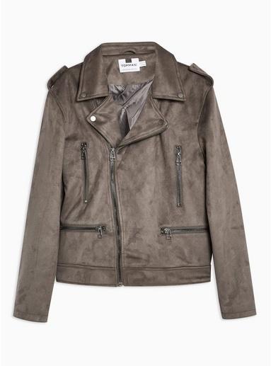 Topman Mens Grey Faux Suede Biker Jacket