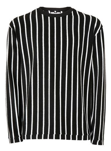 Topman Mens Black And White Stripe Towelling Sweatshirt