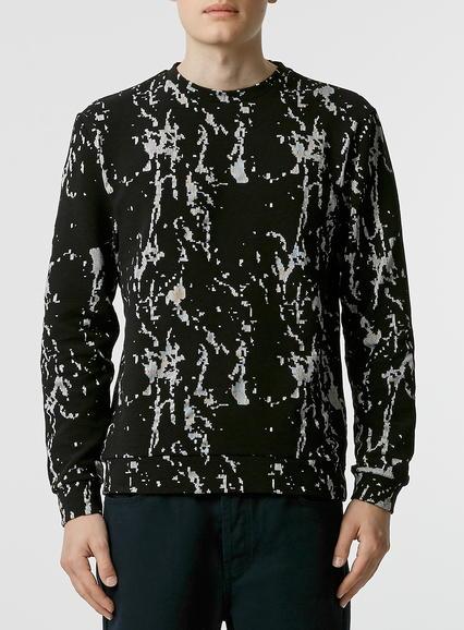 Topman Mens Black Crackle Ottoman Sweatshirt