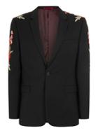 Topman Mens Black Rose Embroidered Skinny Fit Suit Jacket