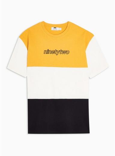 Topman Mens Yellow 92 Print Panelled T-shirt