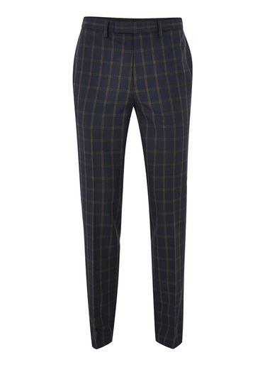 Topman Mens Blue Navy And Brown Check Muscle Fit Suit Trousers