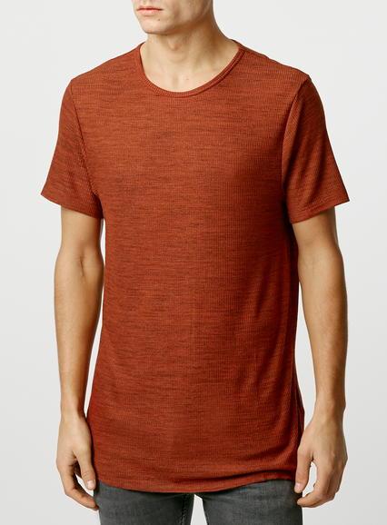 Topman Mens Red Rust Waffle Crew Neck T-shirt