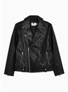 Topman Mens Black Leather Double Zip Biker Jacket