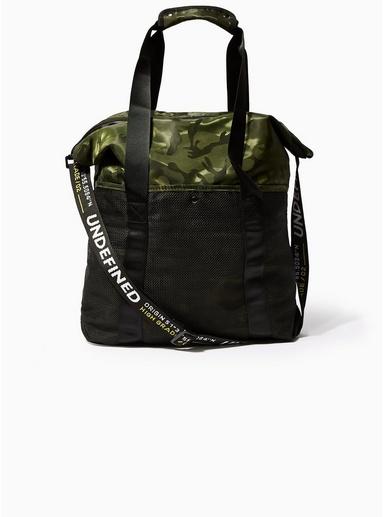Topman Mens Green Camouflage Text Webbing Tote Bag