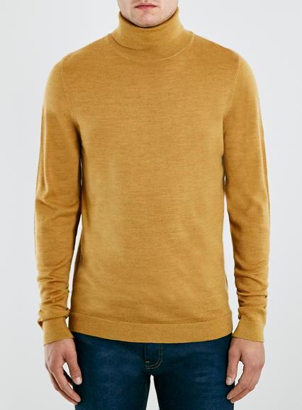 Topman Mens Brown Merino Roll Neck Jumper