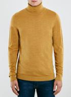 Topman Mens Brown Merino Roll Neck Jumper