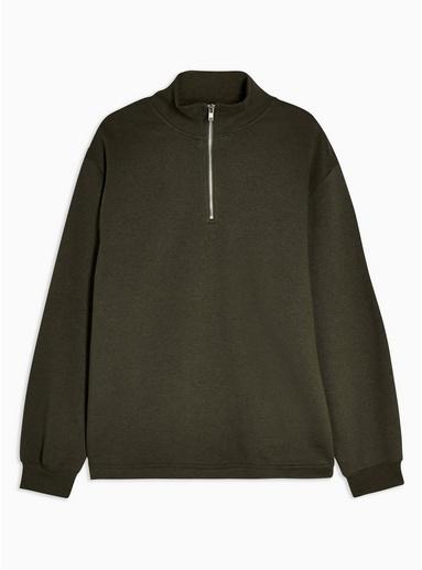 Topman Mens Khaki Marl Peached 1/4 Sweatshirt