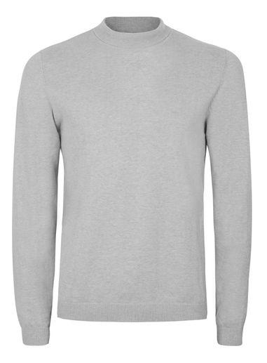 Topman Mens Grey Marl Mini Roll Neck Sweater