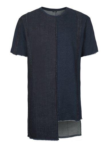 Topman Mens Black Aaa Indigo Denim Patchwork T-shirt