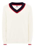 Topman Mens Red, Navy And Cream V Neck Sweater