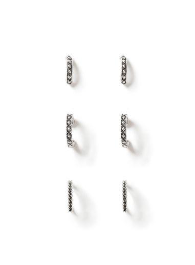 Topman Mens Silver Etched Hoop Earring Pack*