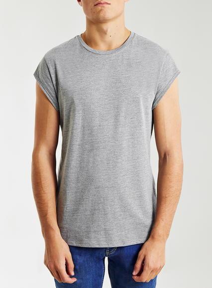 Topman Mens Mid Grey Grey Cap Sleeve Slim Fit Crew Neck T-shirt