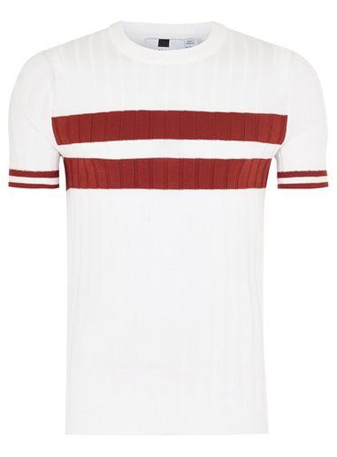Topman Mens White And Red Stripe Ribbed Muscle Fit Jumper